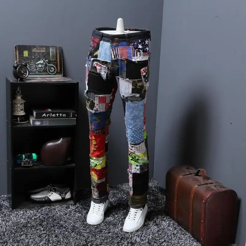 Autumn Split Joint Personality Leisure Time Jeans Male Beggar Pants Long Pants Trend Directly Canister Self-cultivation Youth