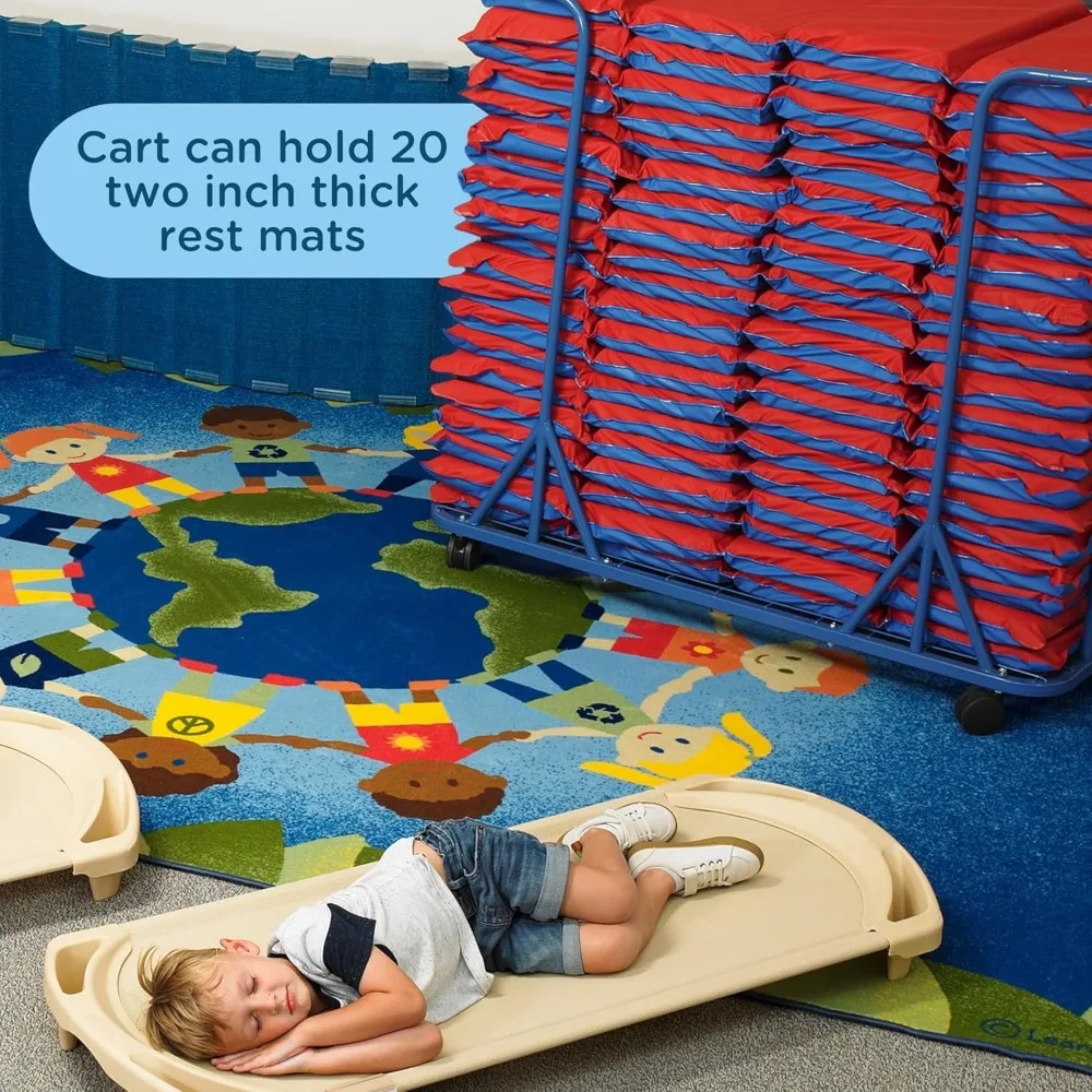 منظم عربة الفصول الدراسية المحمول، حل تخزين متنقل لسجادات القيلولة ومعدات اللعب الناعمة، عربة دوارة للنوم والشاي #6
