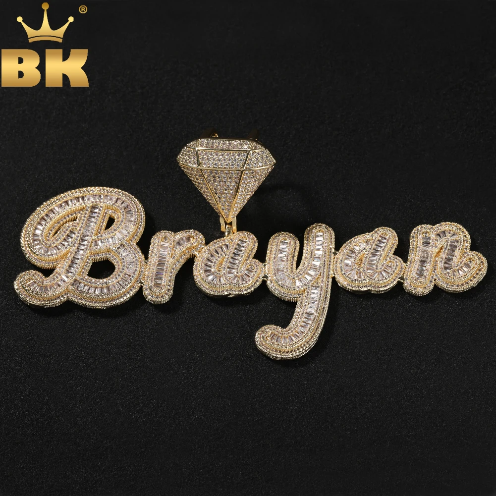 

TBTK Custom Diamond Bail Baguettecz Cursive Letters Name Pendant Necklace Iced Out CZ Chain Necklace Hiphop Jewelry