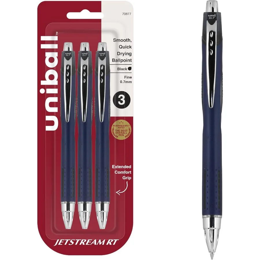 أقلام Jetstream RT NY Times Wirecutter أفضل قلم لحزمة أكثر من العقد مكونة من 3 أقلام ذات نقاط رفيعة سوداء مقاس 0.7 مم كرة أقلام العودة إلى المدرسة #1