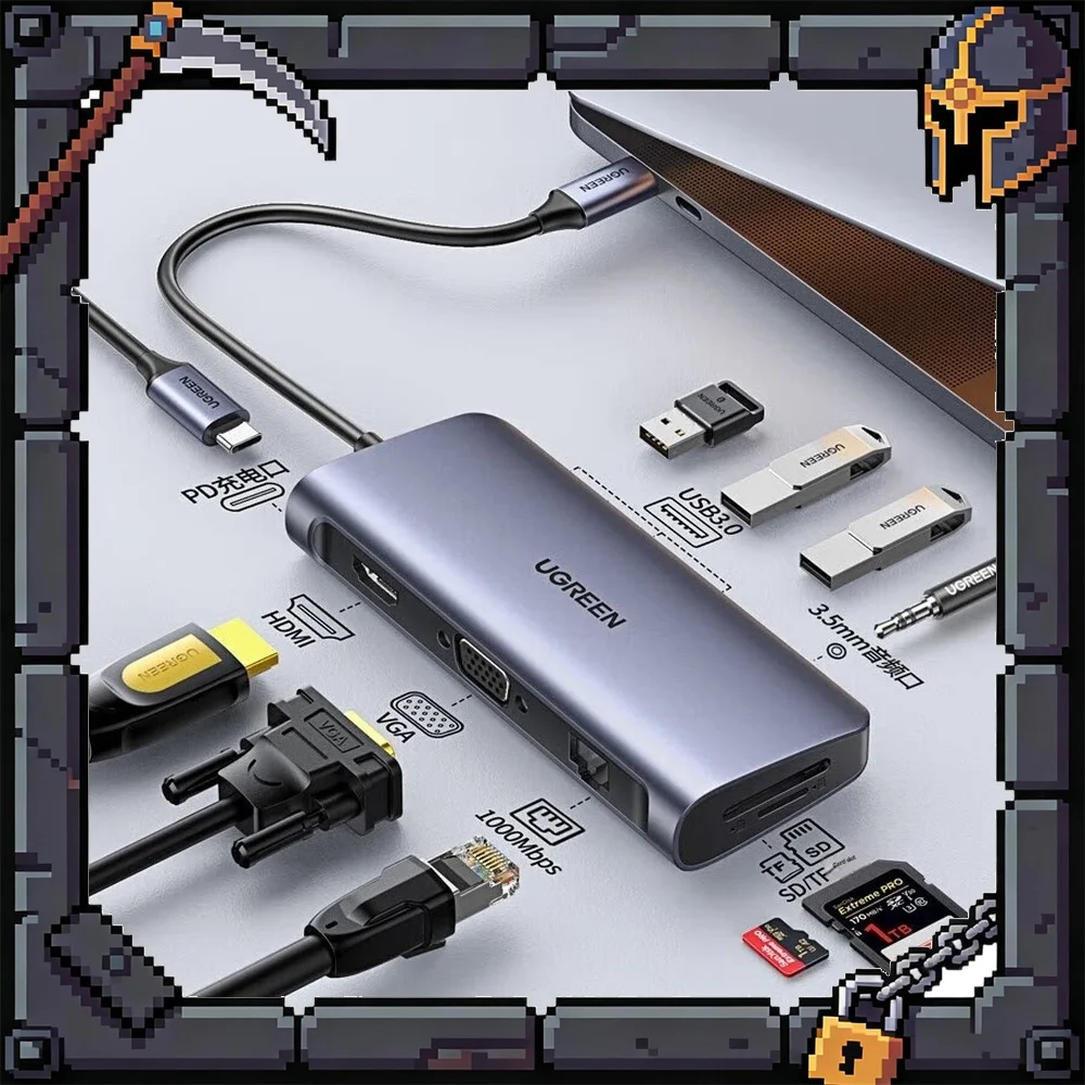UGREEN 80133 10 in 1 USB C Hub HDMI VGA Multiport Adapter Type C Dock Station for Laptop PC