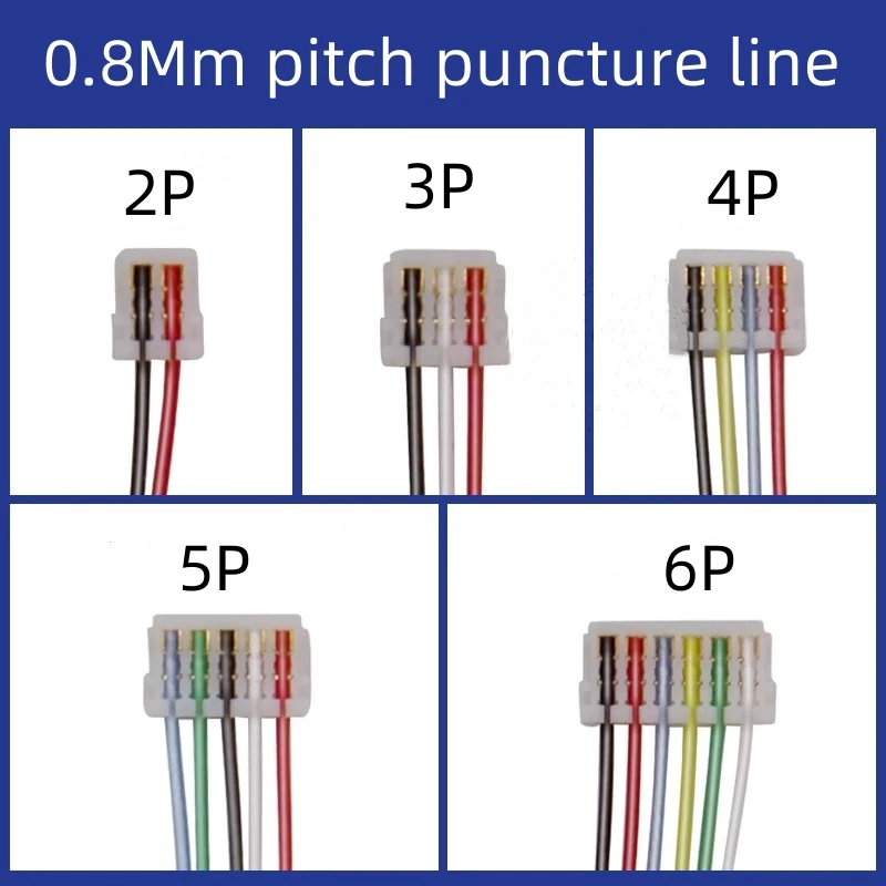5pcs Connector 0.8mm Pitch Piercing Wire 2p3p~ 6p Length 10/20cm Single And Double Piercing Terminal Wire Connecting Wire