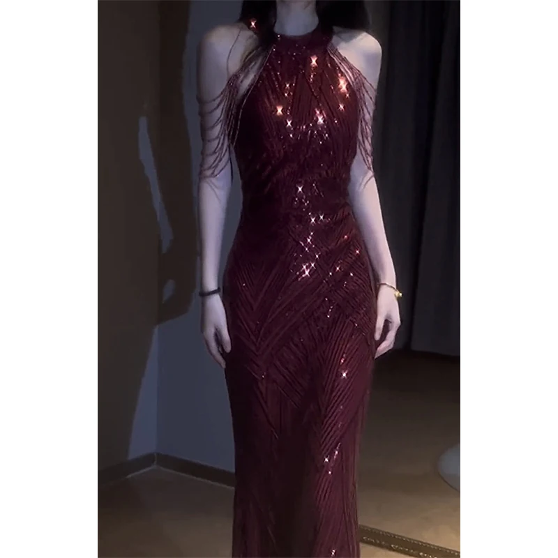 

Red Wedding Dr Evening Gown Sexy Neline Fi Tail Evening Dr for Bride Host Luxury mat High End Sle