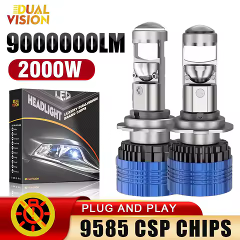 2000W 9000000LM H7 H4 Canbus Car Headlight Mini Lens H11 H8 9005 9006 HB3 HB4 LED Projector Bulb 6000K Auto Motorcycle Mini Lens