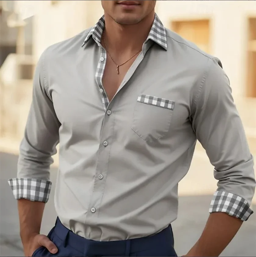 Trendy new 3D printed checkered pattern printed men's long sleeved shirt, suitable for daily wear