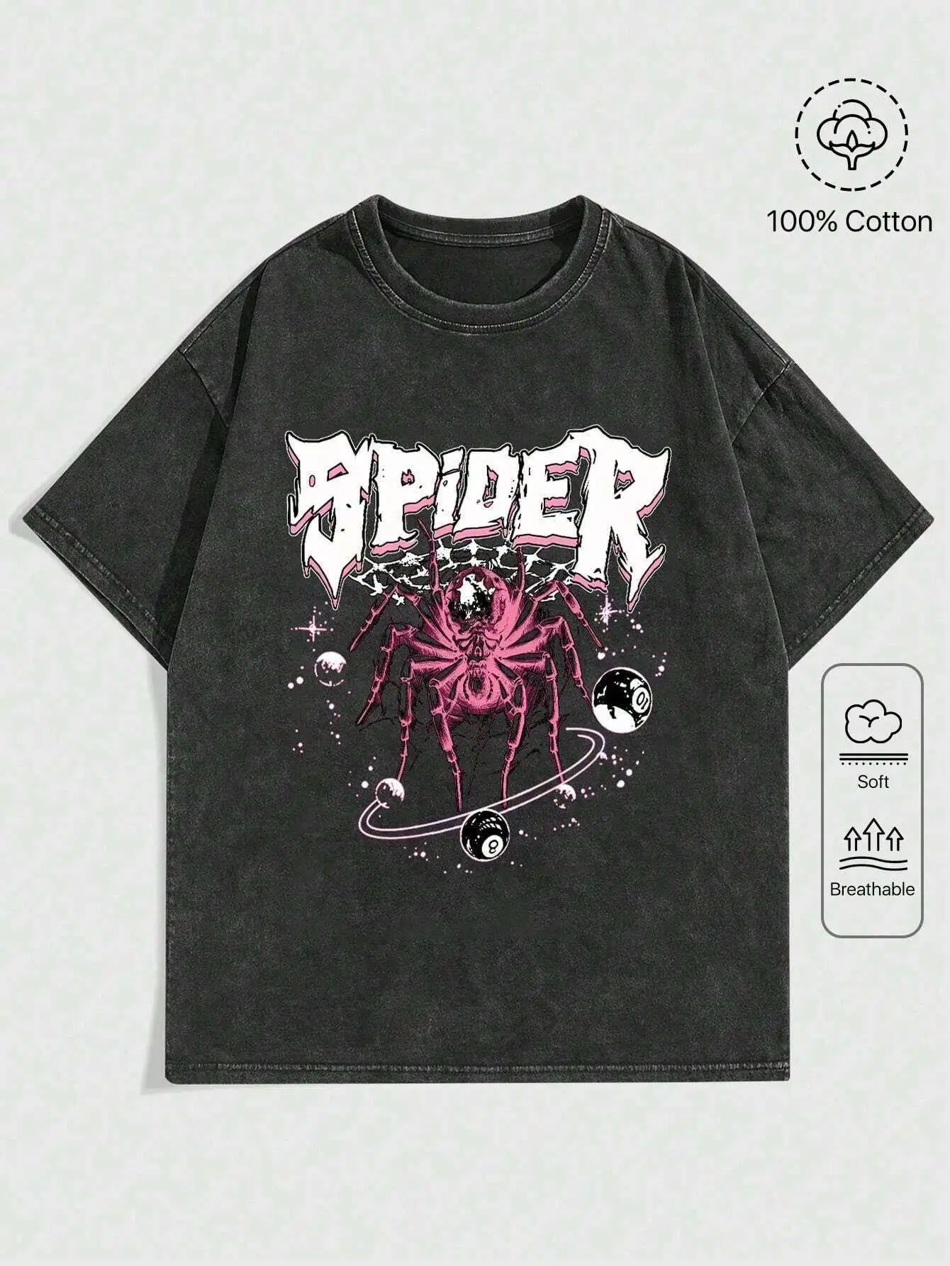 Spider Pure Cotton Printed T-shirts Summer Men Women Oversized Comfortable Breathable Washed T-shirts Harajuku Popular Tees Tops