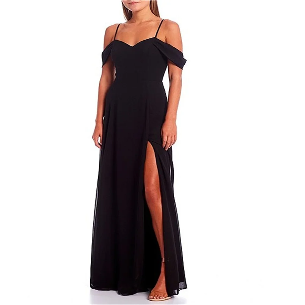 New Product Off-The-Shoulder Sweetheart Neck Chiffon Bridesmaid Dress Elegant Open Lace Up Back Gowns For Wedding Guests 2024