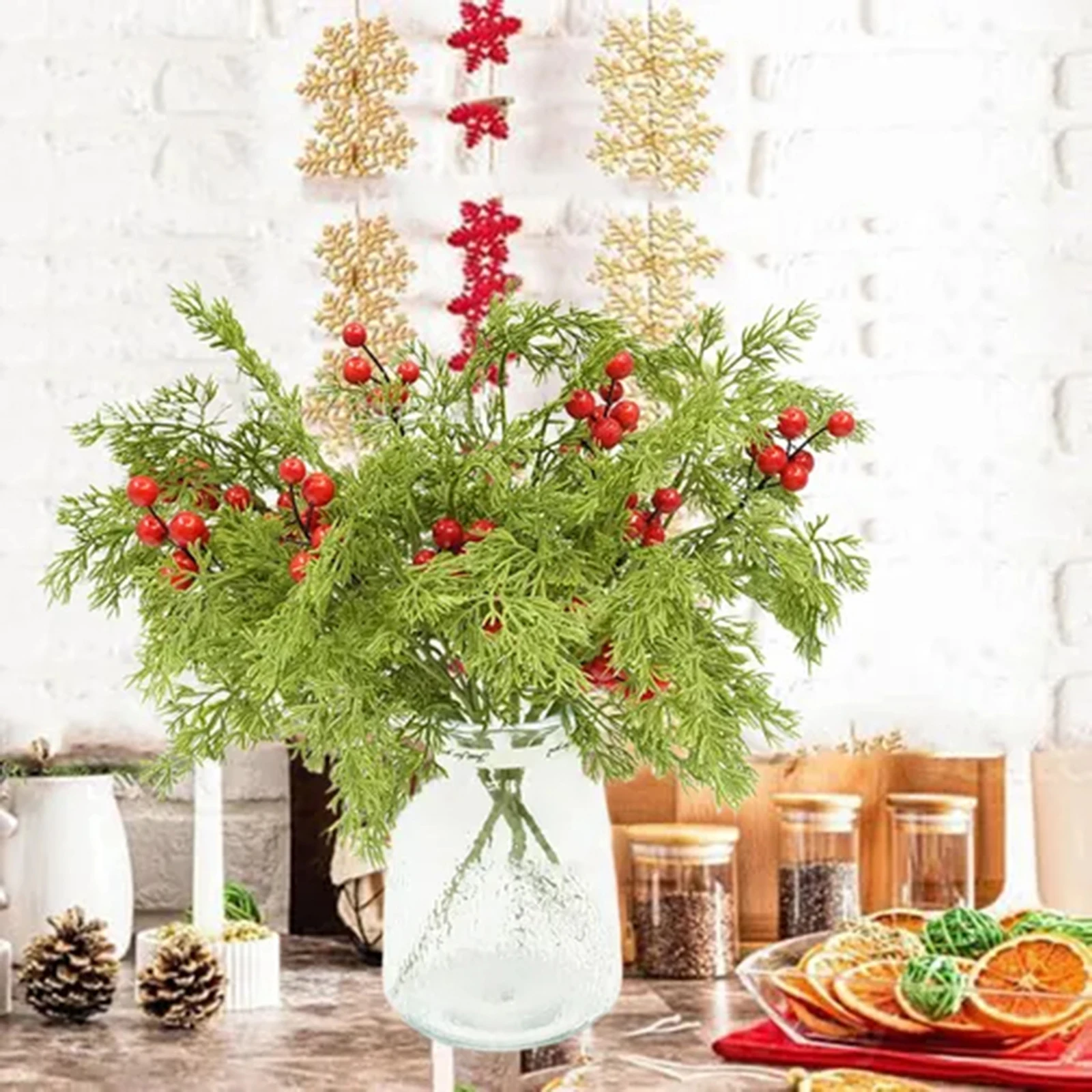 فروع اصطناعية عيد الميلاد نباتات اصطناعية فروع إكليل نورفولك وهمية لديكور الشتاء فو شجرة إكليل عيد الميلاد يختار