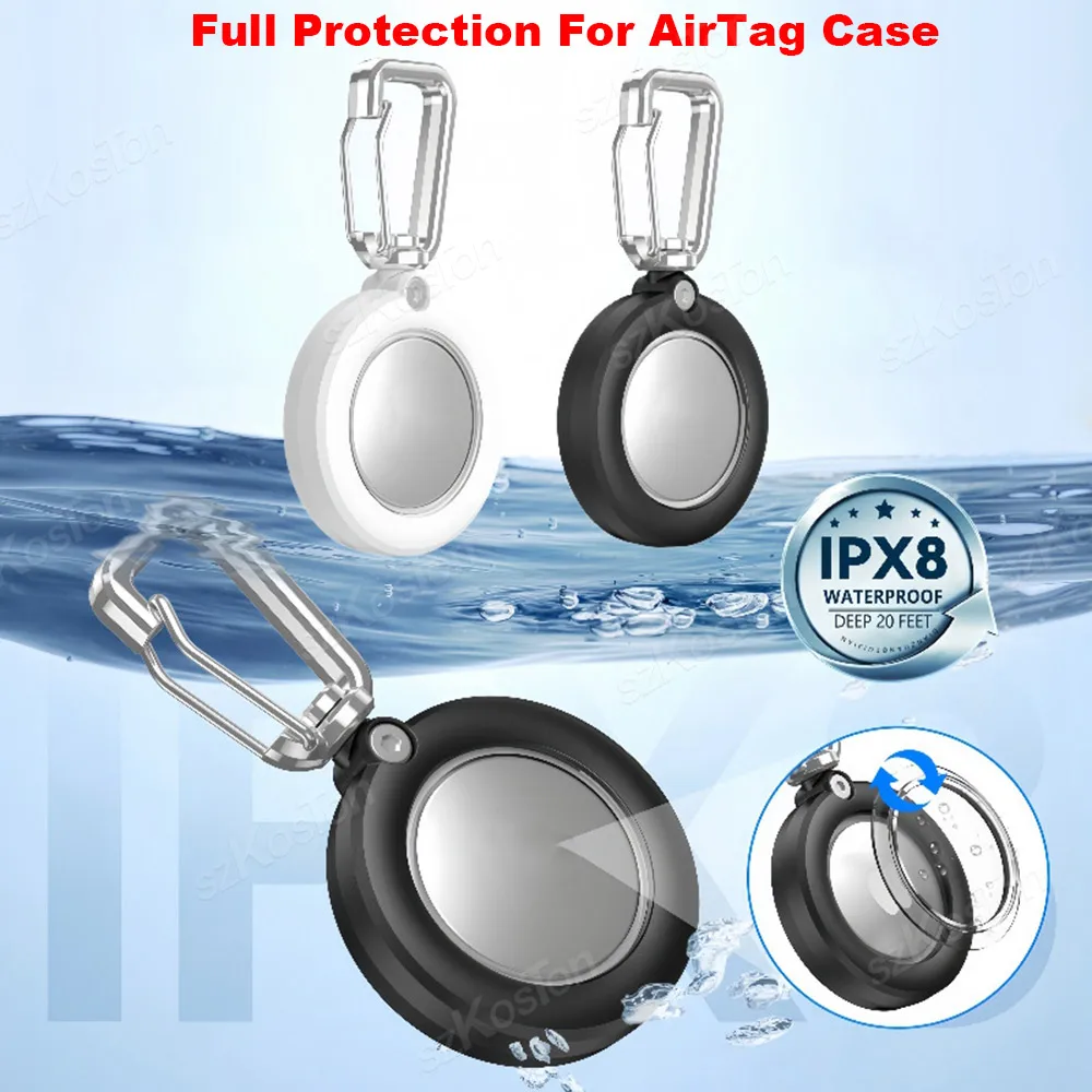 IPX8 Waterproof Full Protection Case For AirTag TPU Holder Anti-lost Tracker Protective Cover with Keychain for Pet Key Bag