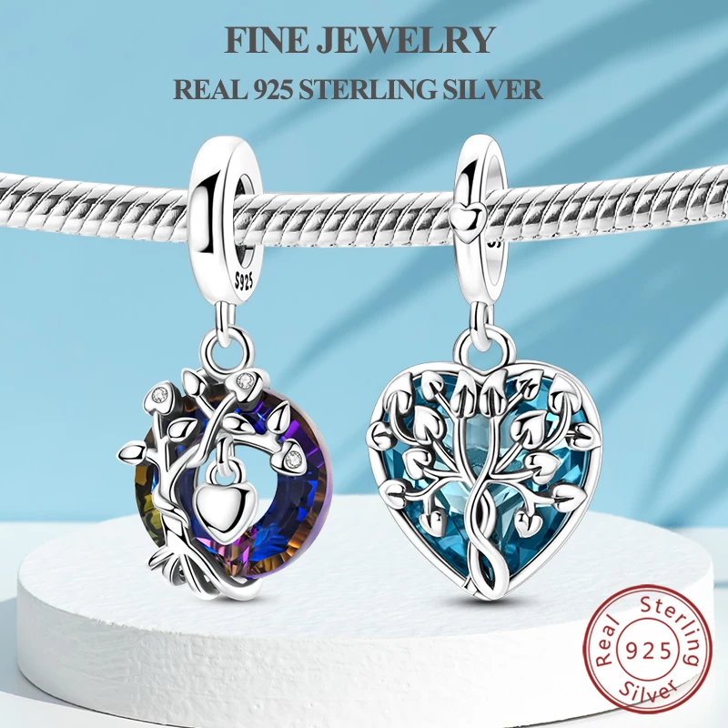 

Real S925 Sterling Silver Original Charms Love Tree of Life Pendant Fit Bracelet Necklace Woman Girl DIY Charm Fine Jewelry Gift