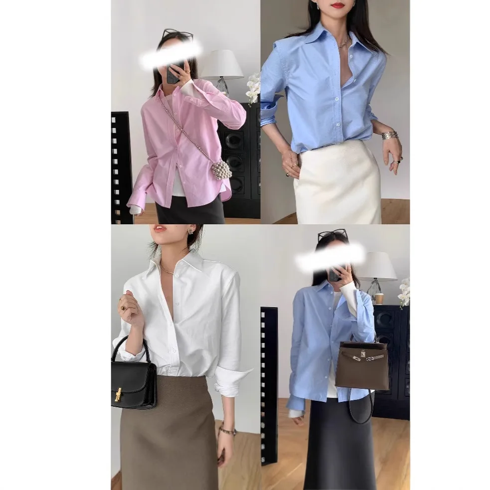 ヴィンテージ風レギュラーフィットシャツ アカデミックシック オールシーズンブラウス 多色展開 オフィスウェアトップ