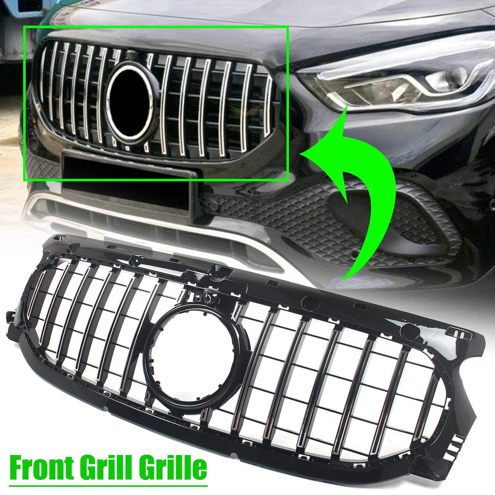 For Mercedes-Benz GLA-Class H247 2021-up GT Style With Camera Hole Car Front Bumper Grille Racing Grilles Body Kit Refit