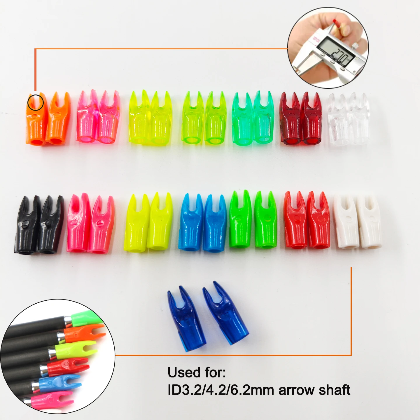 50pcs DIY  Arrow Nocks Pin Set for ID4.2mm ID6.2mm 3.2mm Arrow Shafts Archery Accessories Reverse Curved Composite