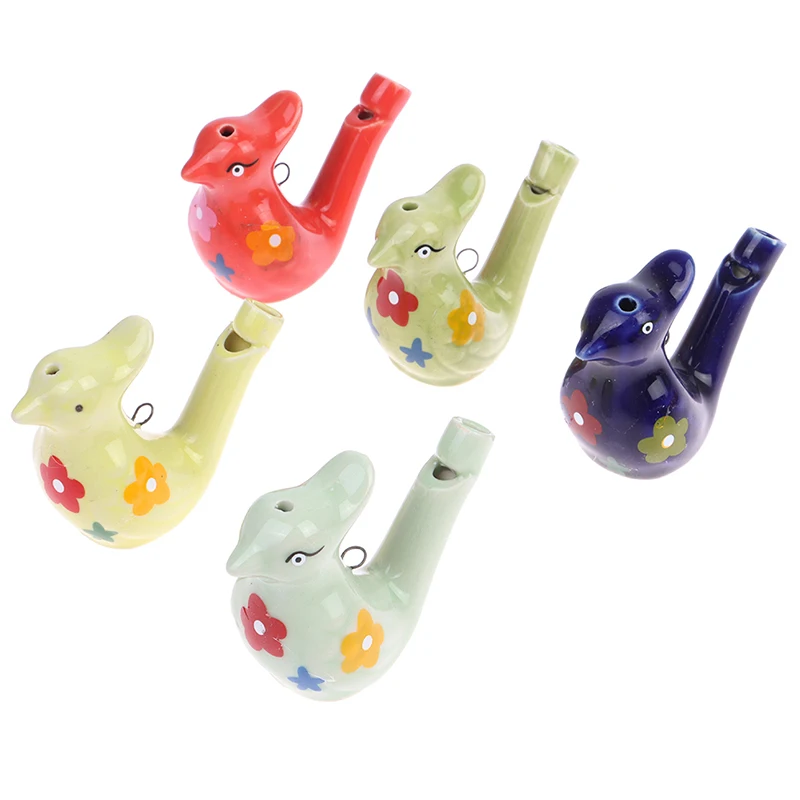 1Pc Coloured Drawing Ceramic Water Bird Whistle With Lanyard Bathtime Musical Toy for Kid Early Learning Educational Toy