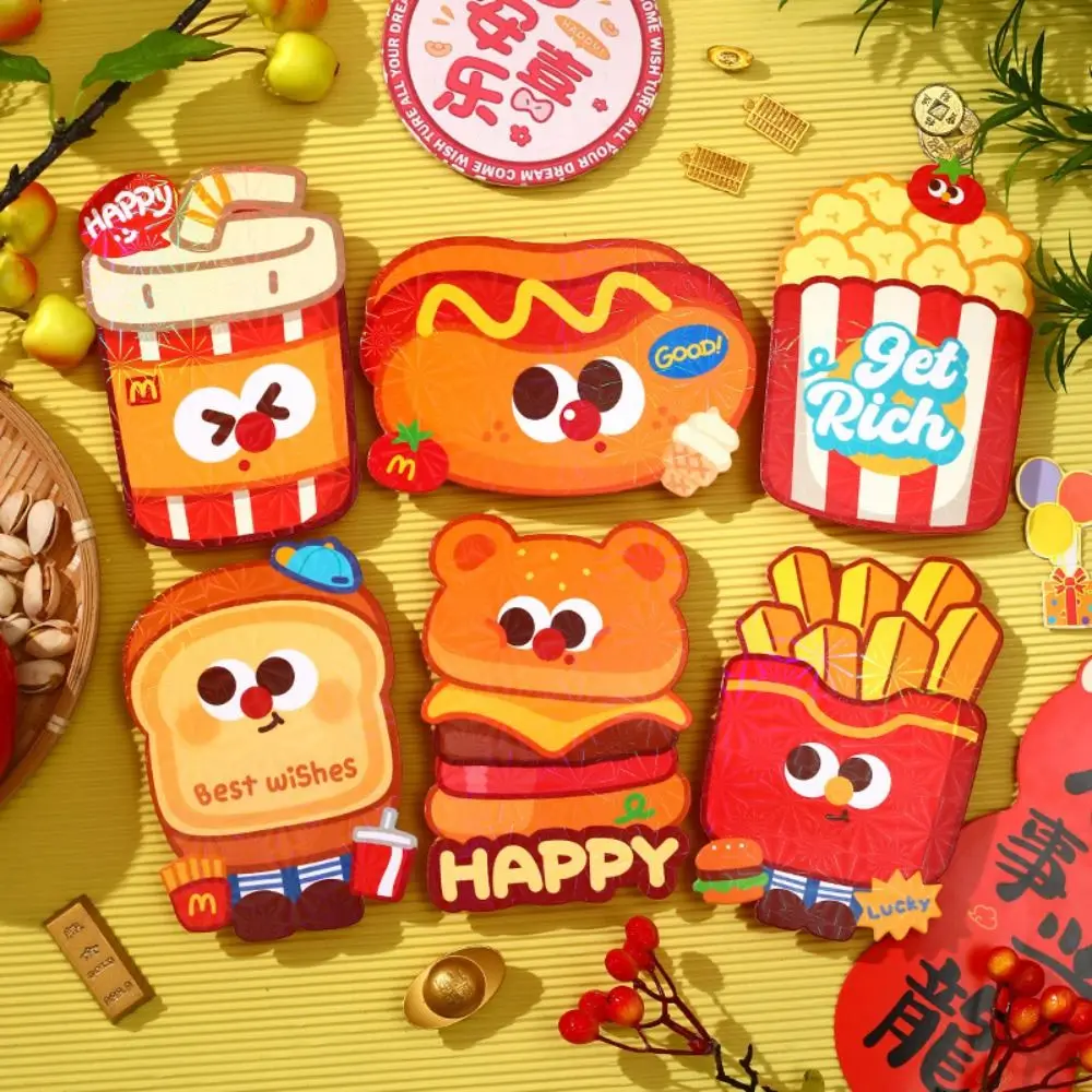 6Pcs Cartoon Chinese Snake Year Red Envelope Blessings Printing Traditional New Year Money Envelope Mixed Pattern Paper Hong Bao