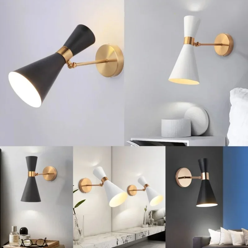 Modern Nordic Wall Light Lamp for Corridor Bedside Living Room Bedroom Iron Art Adjustable Plating E27 Base Head Sconce Fixture