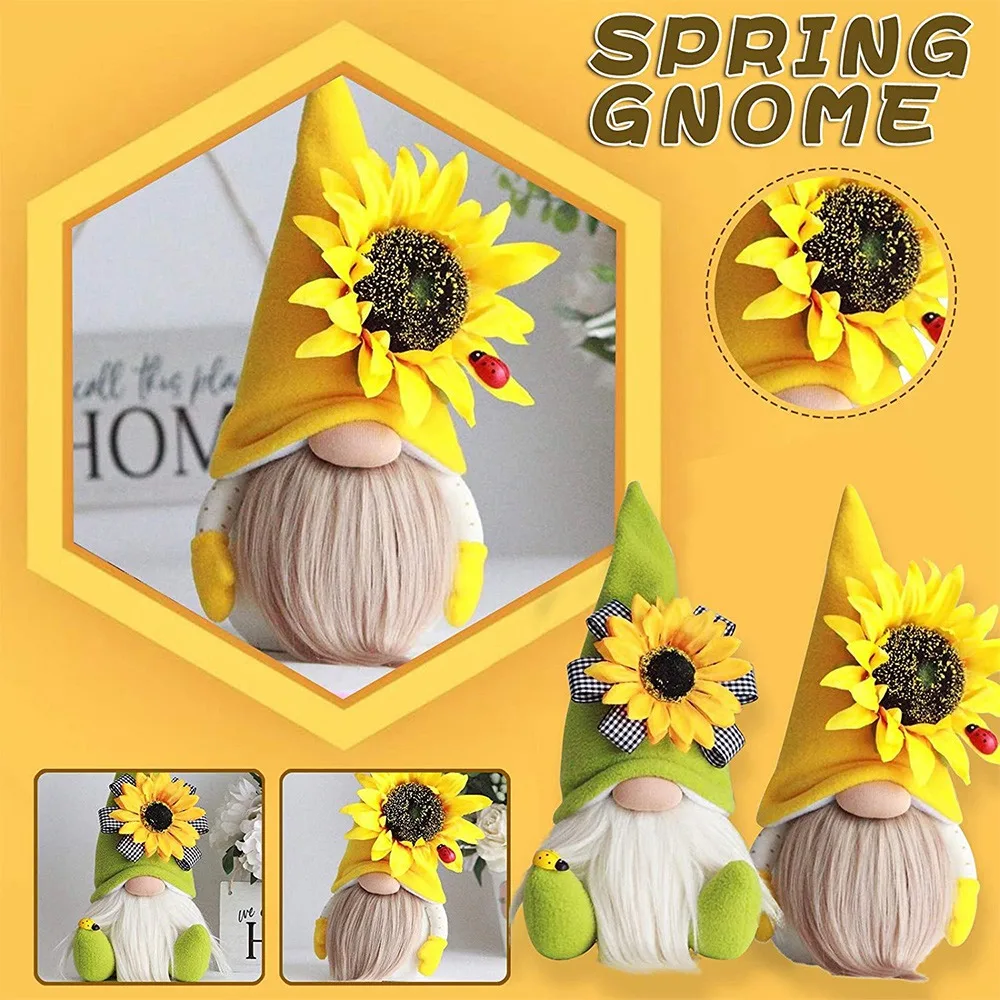 2 PCS Sunflower Gnome Summer Gnomes Plaid Sunflower Gnome Ornaments Sunflower Decor