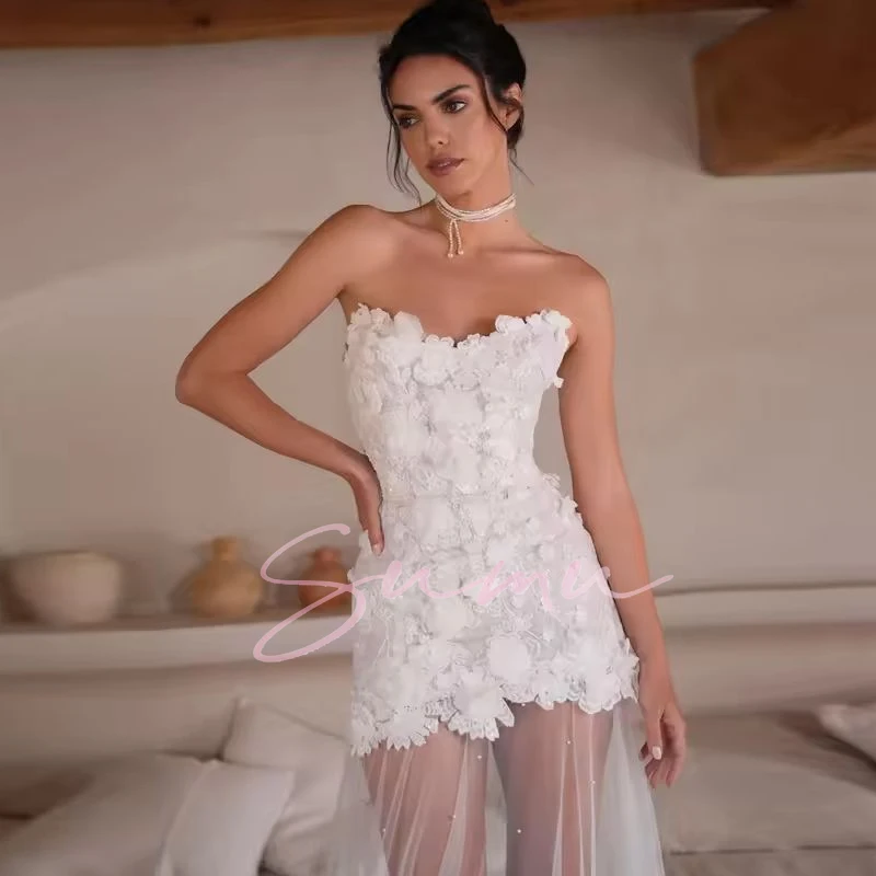 تخصيص مستقيم الاجتياح العنق بريق اللؤلؤ فستان الزفاف بلا أكمام الوهم زين فستان زفاف TrainAbito da s