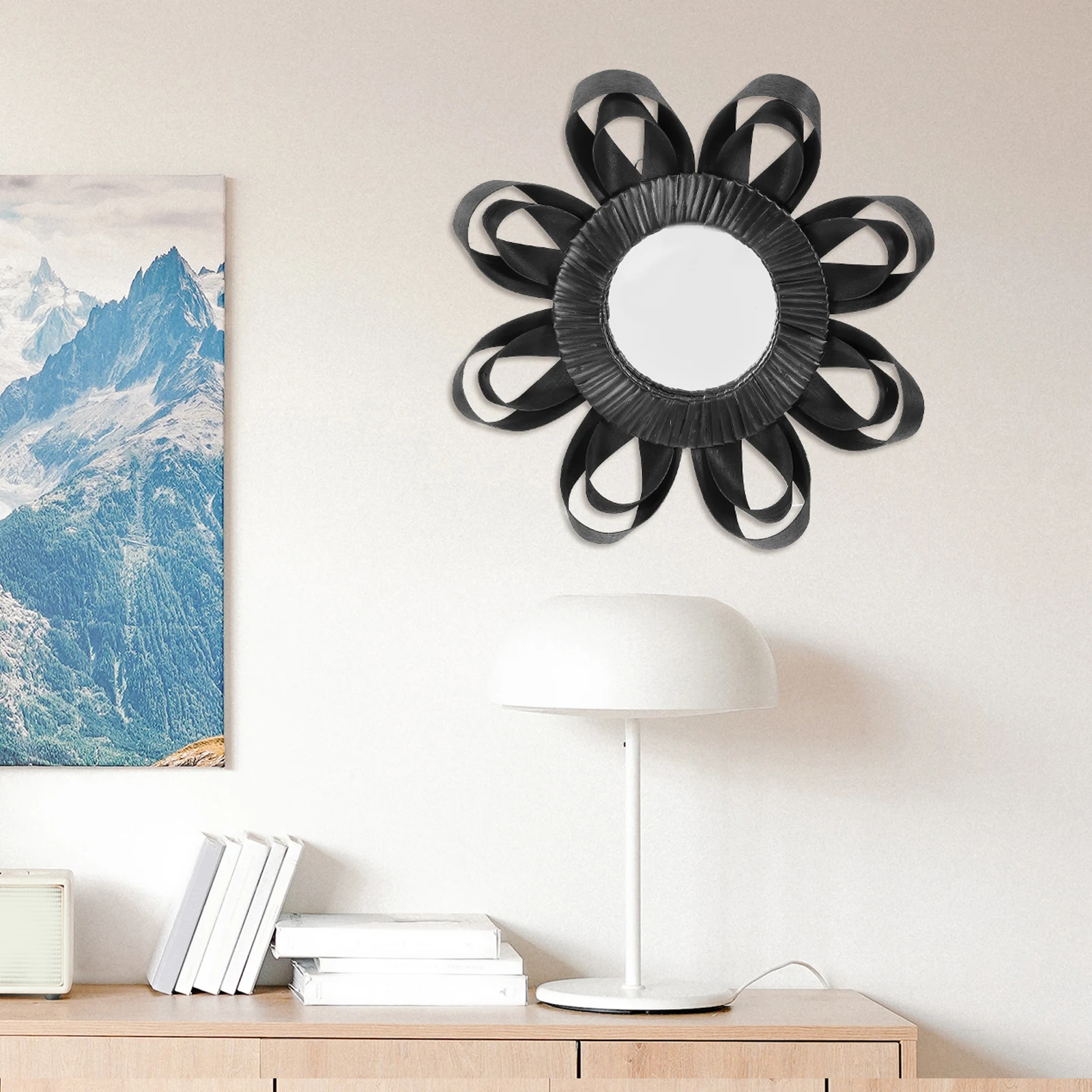 

Stylish Rattan Mirror Hanging Wall Decor Glass Wood Make Up Mirror for Bedroom Bathroom Living Room Rattan Wall Decor