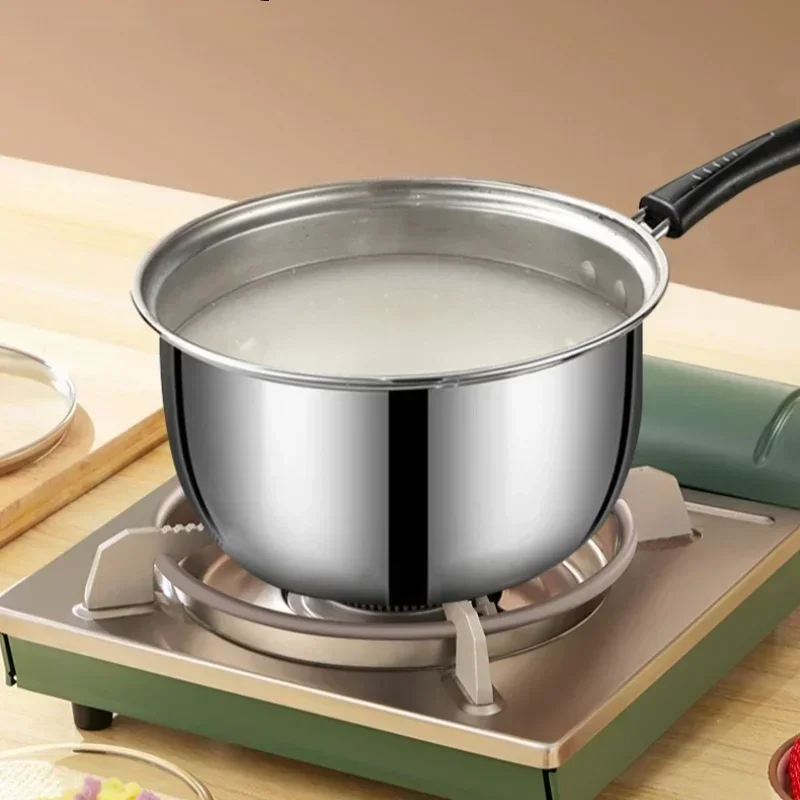 Stainless Steel Milk Pan Uncoated Flat Bottomed Soup Pot with Non-slip Handle Stewed Noodles Heat Water Pots Kitchen Cookware