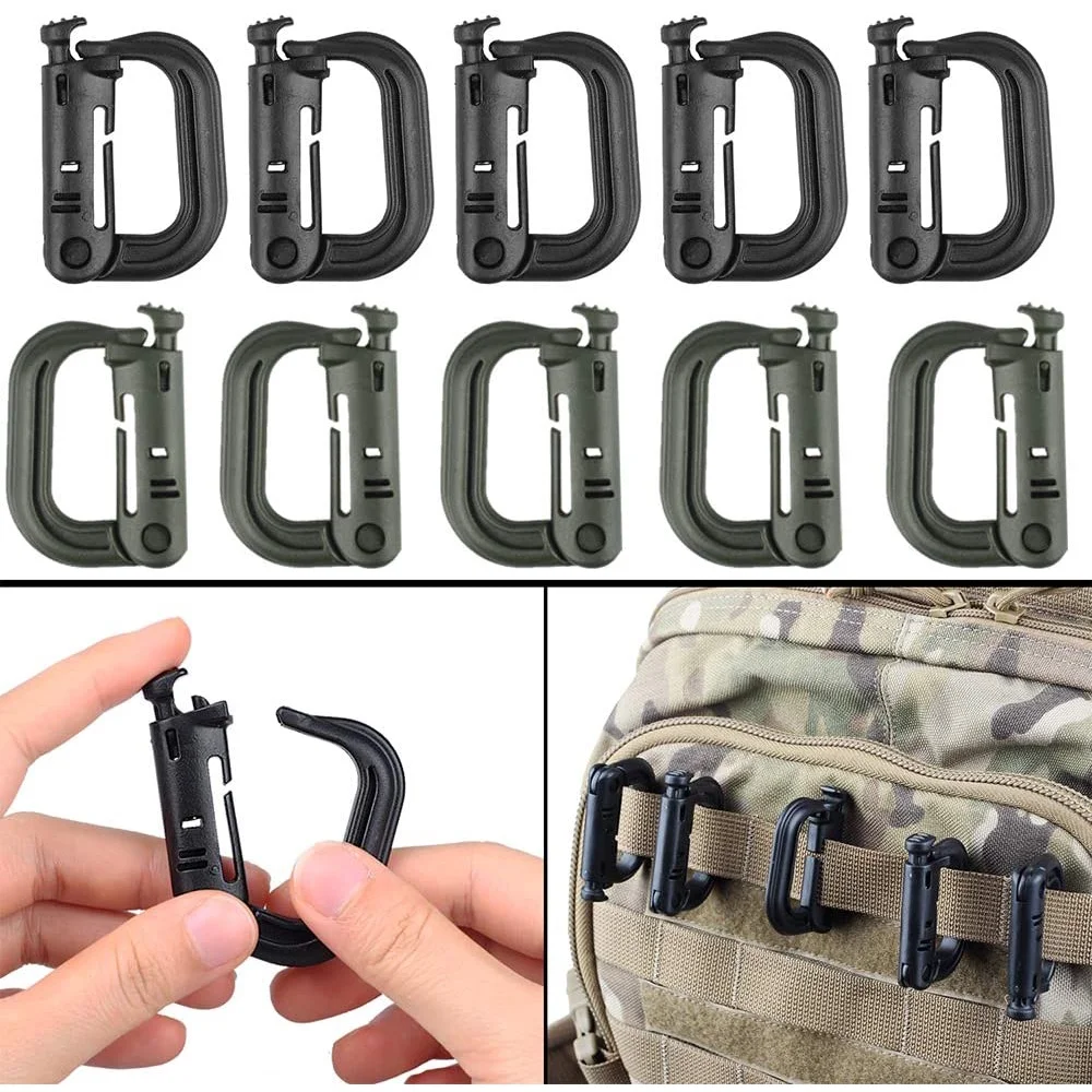 

LUC Outdoor 10pcs/Lot Small D-Ring Locking Hook Clip Snap Molle Webbing Keychain Button Release Carabiner for Training Equipment