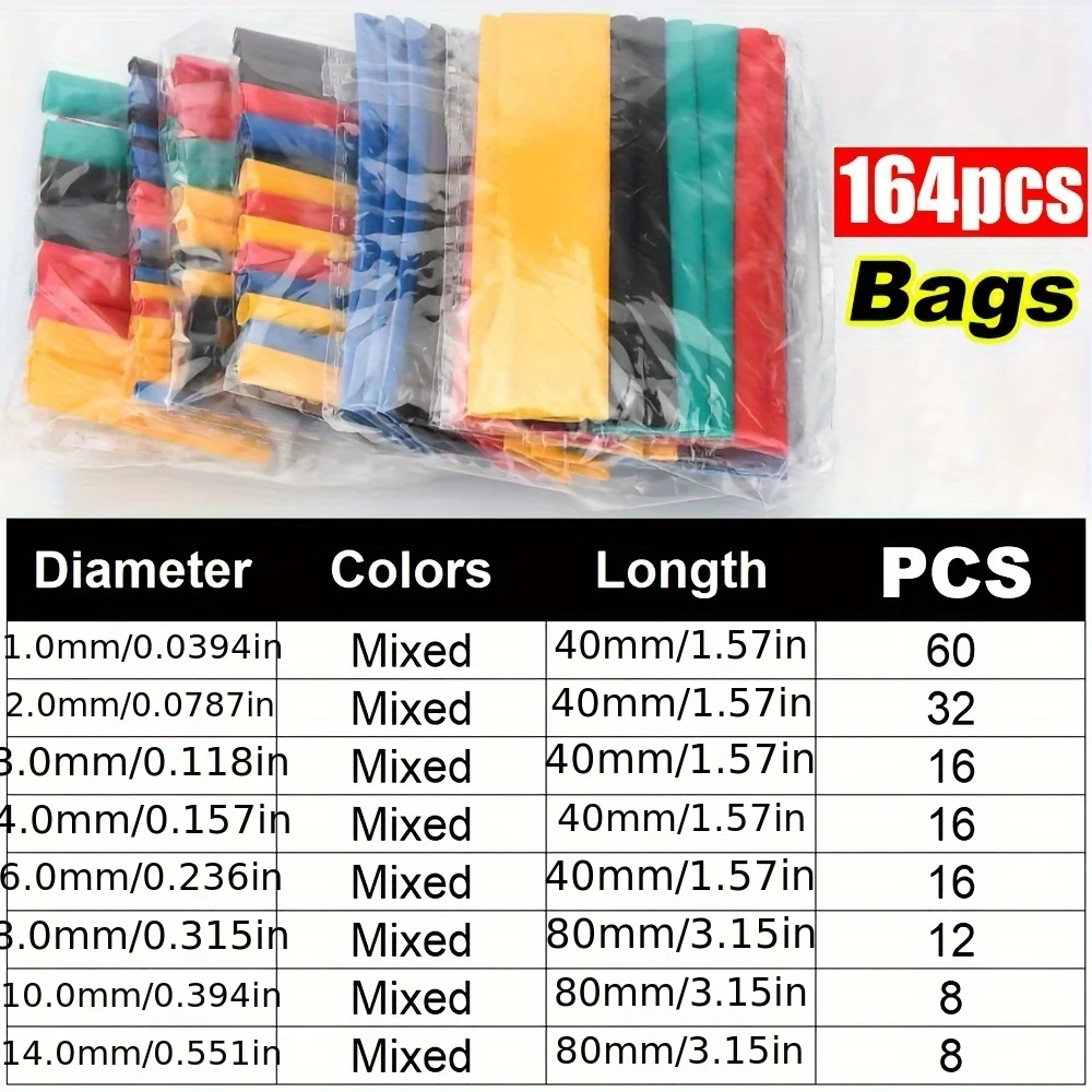 164PCS Heat Shrink Tube Kit Insulation Heat Shrink Wire Wrapping Protecter Electrical Connection Cable Insulation Sleeved  ﻿
