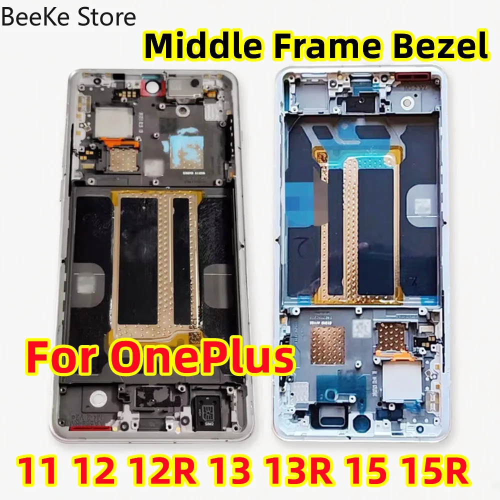 Middle Frame For OnePlus 13 15 12 11 12R 13S 13R 15R Pro 1+ Front Bezel LCD Holder Screen Housing Plate + Button Key Replacement
