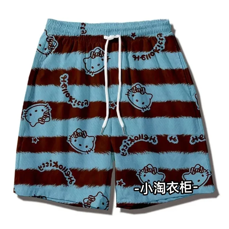 Miniso Sanrio verano mujeres dibujos animados transpirable de secado rápido Hello Kitty leopardo 3D impreso pantalones cortos Y2K moda Casual pantalones deportivos