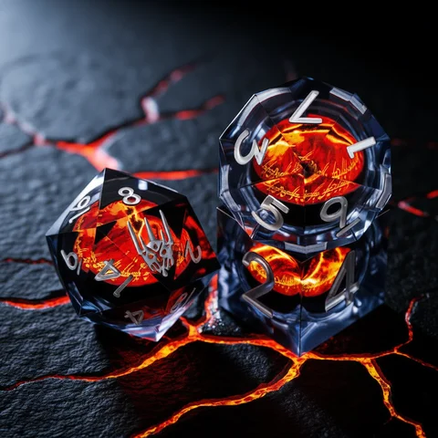 Lliquid Flow Core Eye of Sauron D20 Dnd Resin Dice Set D and D Dungeon and Dragon Role Playing Game D&D Black Sharp Edge Dice