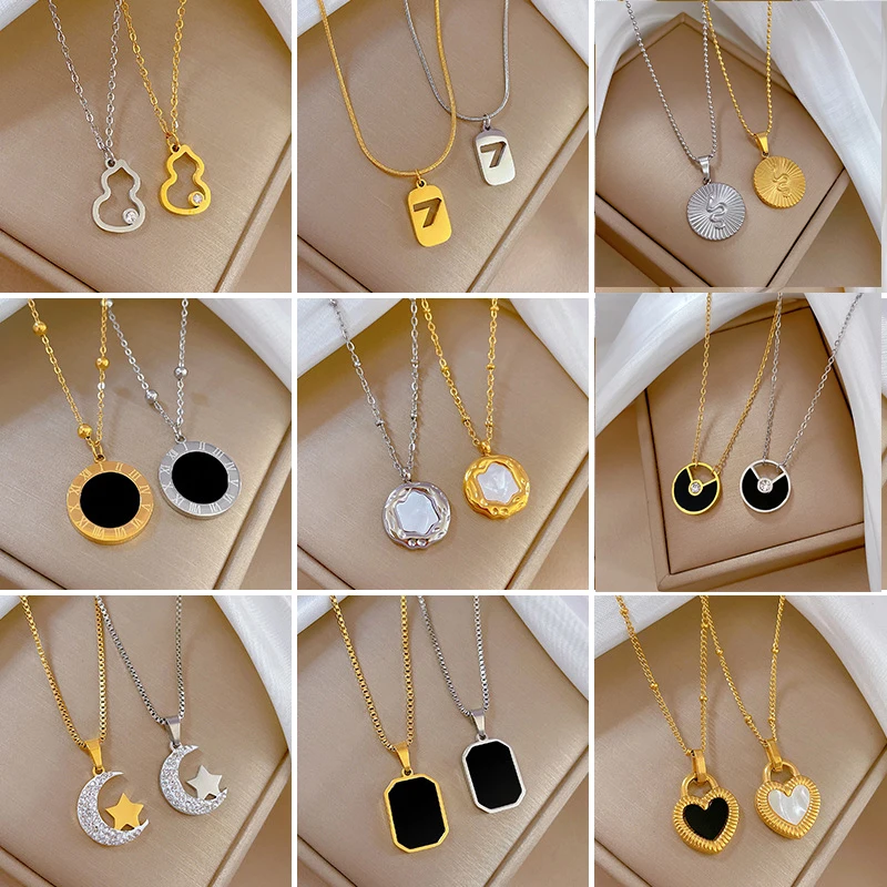 OIMG 316L Stainless Steel Gold Silver Color Fashion Simple Heart Geometric Pendant Necklace For Women Girls No Fading Jewelry