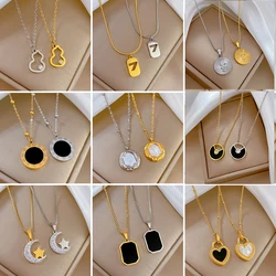 OIMG 316L Stainless Steel Gold Silver Color Fashion Simple Heart Geometric Pendant Necklace For Women Girls No Fading Jewelry