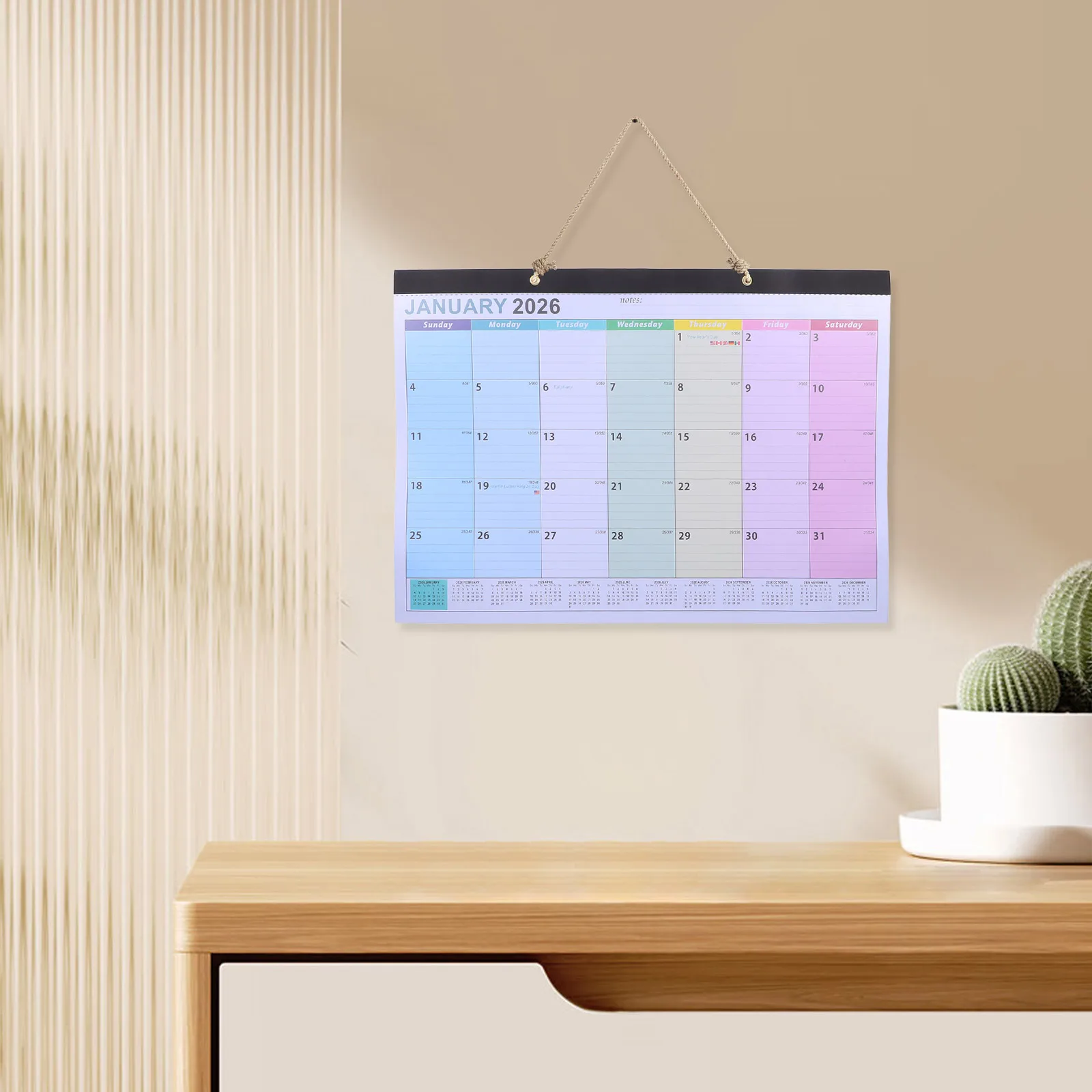 

18-Month 2026 Wall Calendar Vertical Mount Simple Layout for Family Scheduling Task Tracking English Monthly Planner Decor