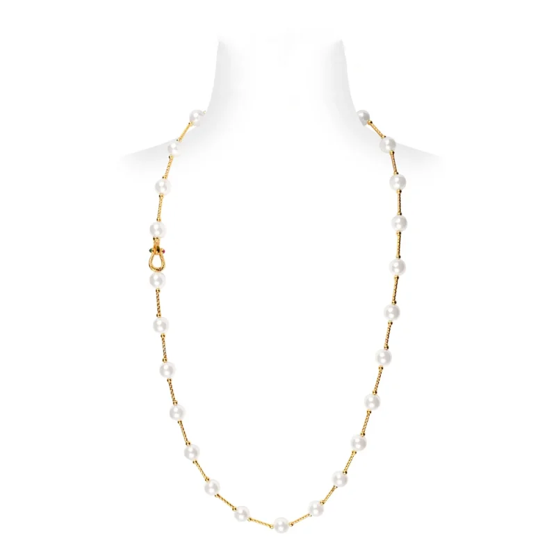 Cameo Fine Jewelry 925 Silver Synthetic Pearl Fashion Versatile Classic Round Black Grey White Pearl String Gold Long Necklace