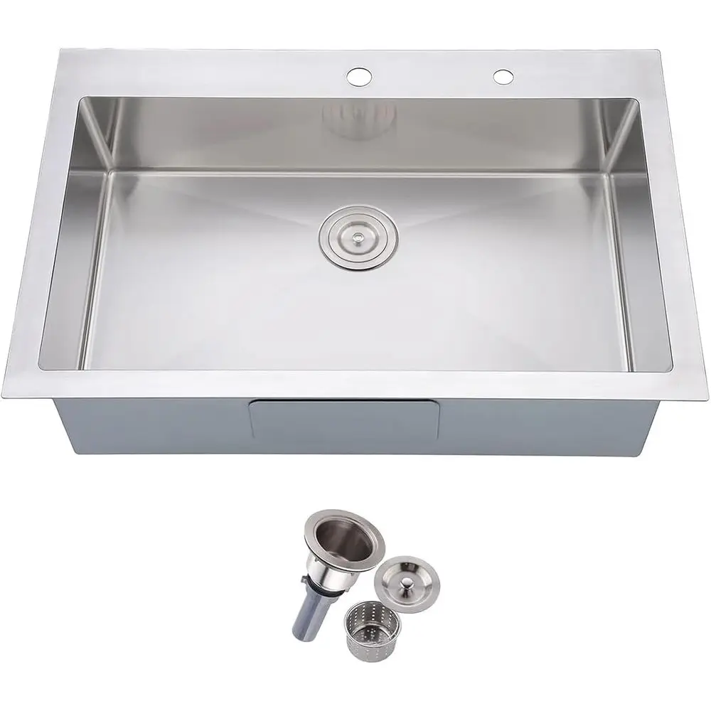 

Кухонная мойка 30 дюймов, встраиваемая, 30x18, коммерческая, ручной работы, из нержавеющей стали 18 калибра, с одной чашей и корзинчатым фильтром