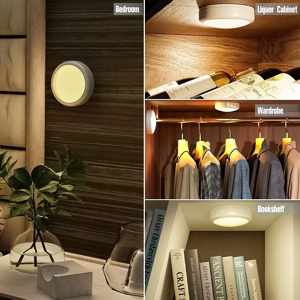 Wireless LED Puck Lights Kitchen Under Cabinet Lighting with Remote Control Battery Powered Dimmable Closet Night Lights