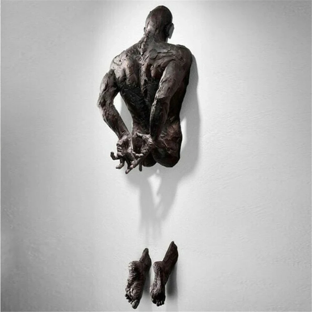 New 3D Through Wall Imitation Copper Wall Decor Abstract Character Resin Rock Climbing Man Statue Sculpture Background Wall Art