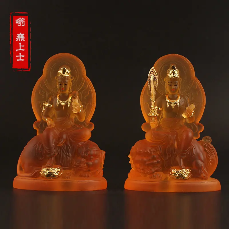

Manjushri Puxian Statue Water Glazed Glass Gold Manjushri Bodhisattva Puxian Bodhisattva Huayan Three Sages Character Buddha