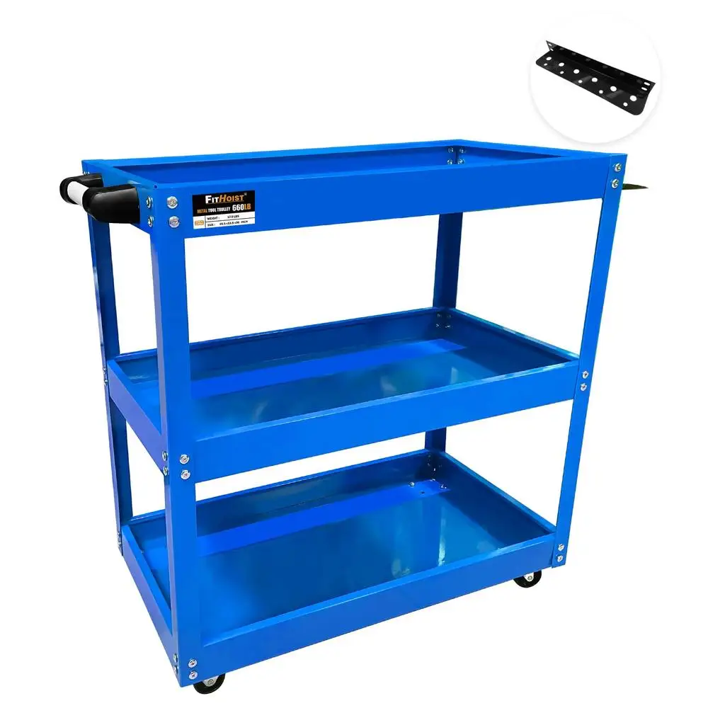 3-Tier Metal Mechanic Tool Cart 660LBS Capacity on Wheels Utility Service Rolling Carts with Rubber Casters Durable Steel