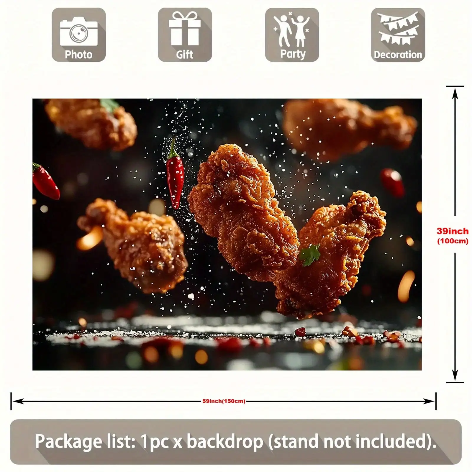 Fried Chicken Food Tapestry - Crispy Chicken Wing Wall Art, Spicy Fast Food Decor, Kitchen Restaurant, Multiple Sizes