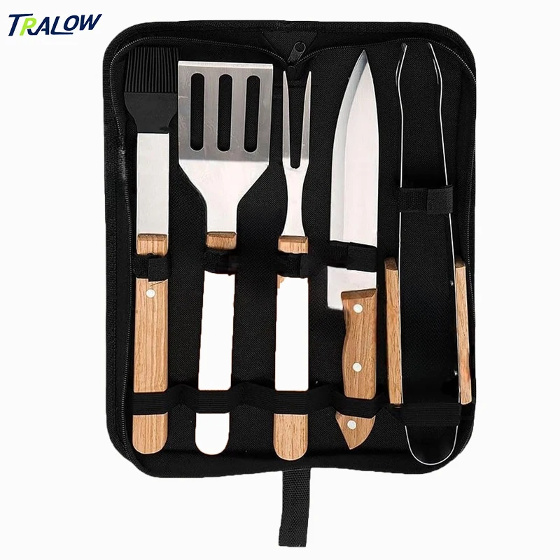 

TRALOW Barbecue Tool Set With Stainless Steel Knives Forks Shovels And Cloth Bags Suitable For Outdoor Camping And Picnicking