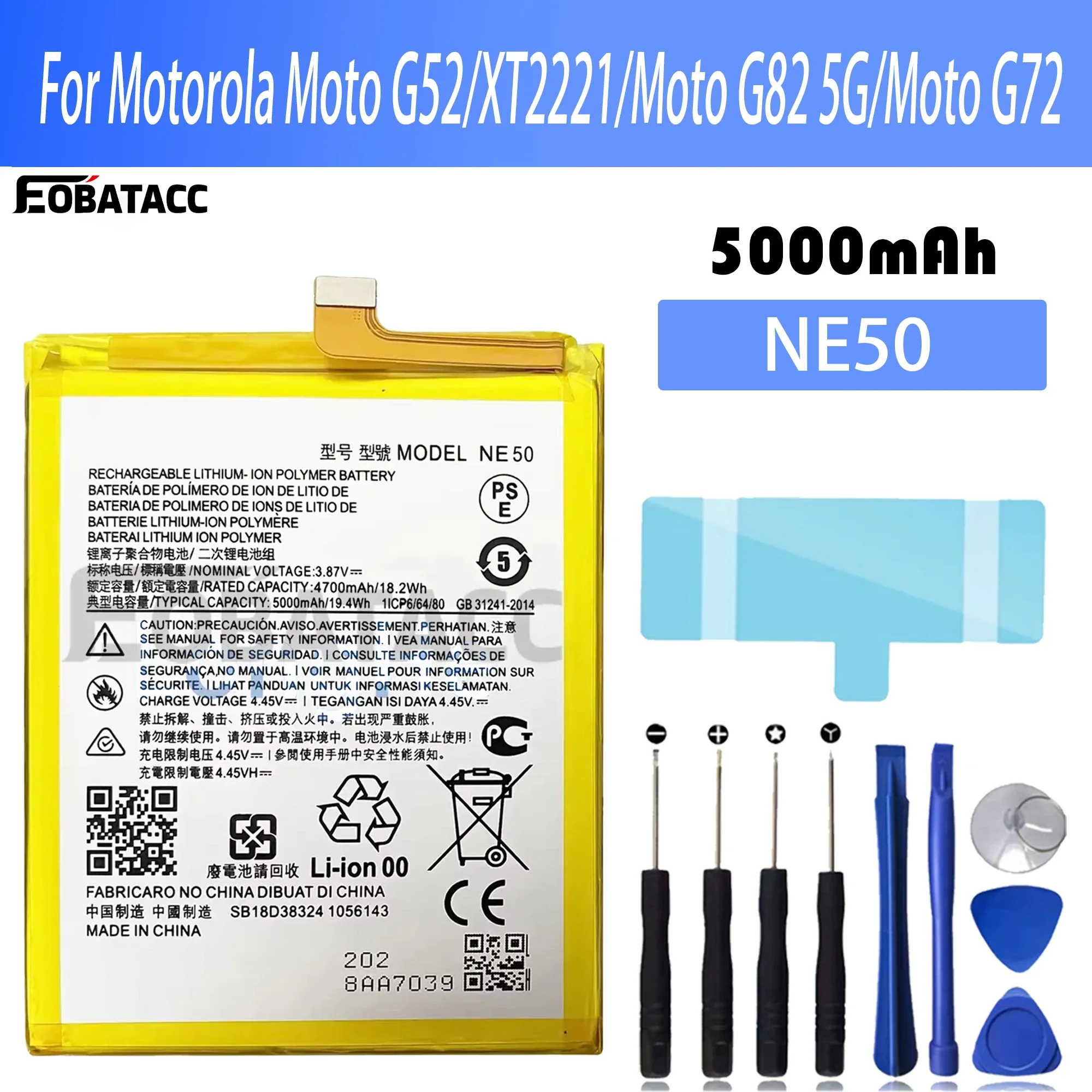 

100% New Original Battery NE50 For Motorola Moto G52/XT2221/Moto G82 5G/Moto G72 Battery + Free Tools