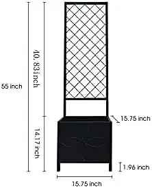 Cama de jardim elevada resistente com treliça (15,75"x35,43"x48,8") para legumes e flores, caixa de plantador para quintal, pátio, varanda