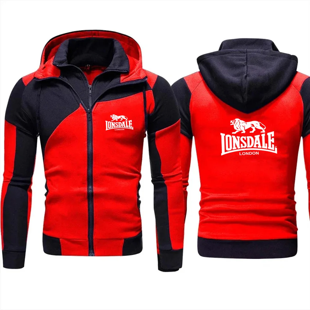 LONSDALE printed color blocked double-layer zipper hooded cardigan slim fit men's hooded jacket fleece