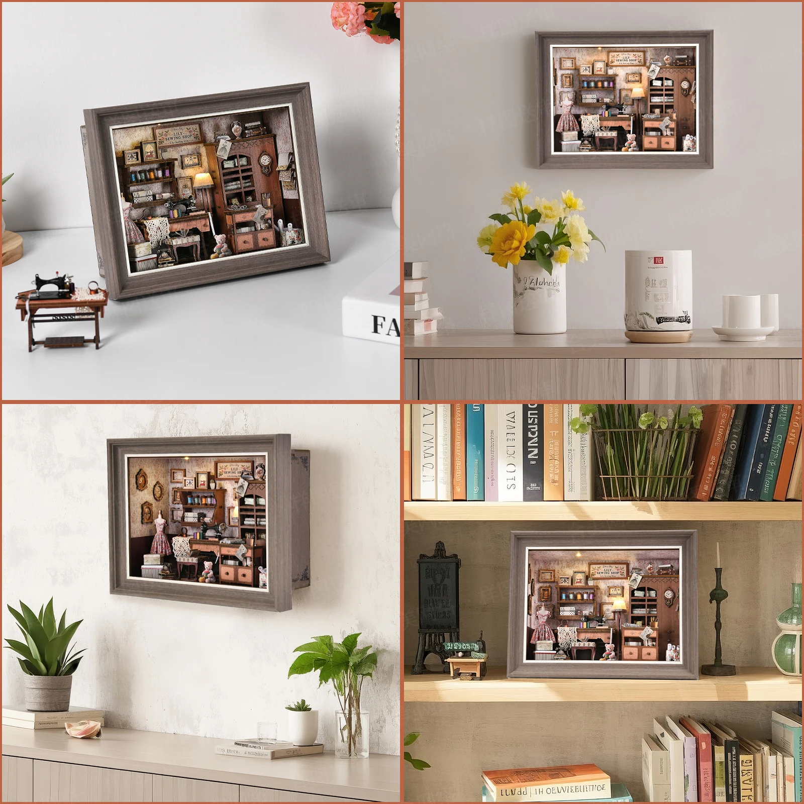DIY Book Nook Kit, Tailor's Shop 3D Wooden Bookshelf Insert