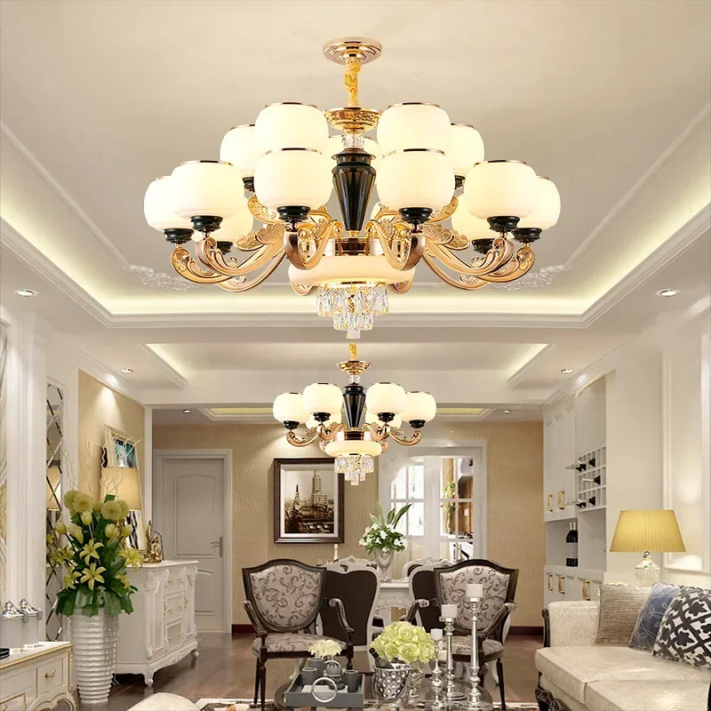 European-Style Dust-Proof Lamp Living Room Crystal Lamp Simple And Atmospheric Household Duplex Building Restaurant Chandelier