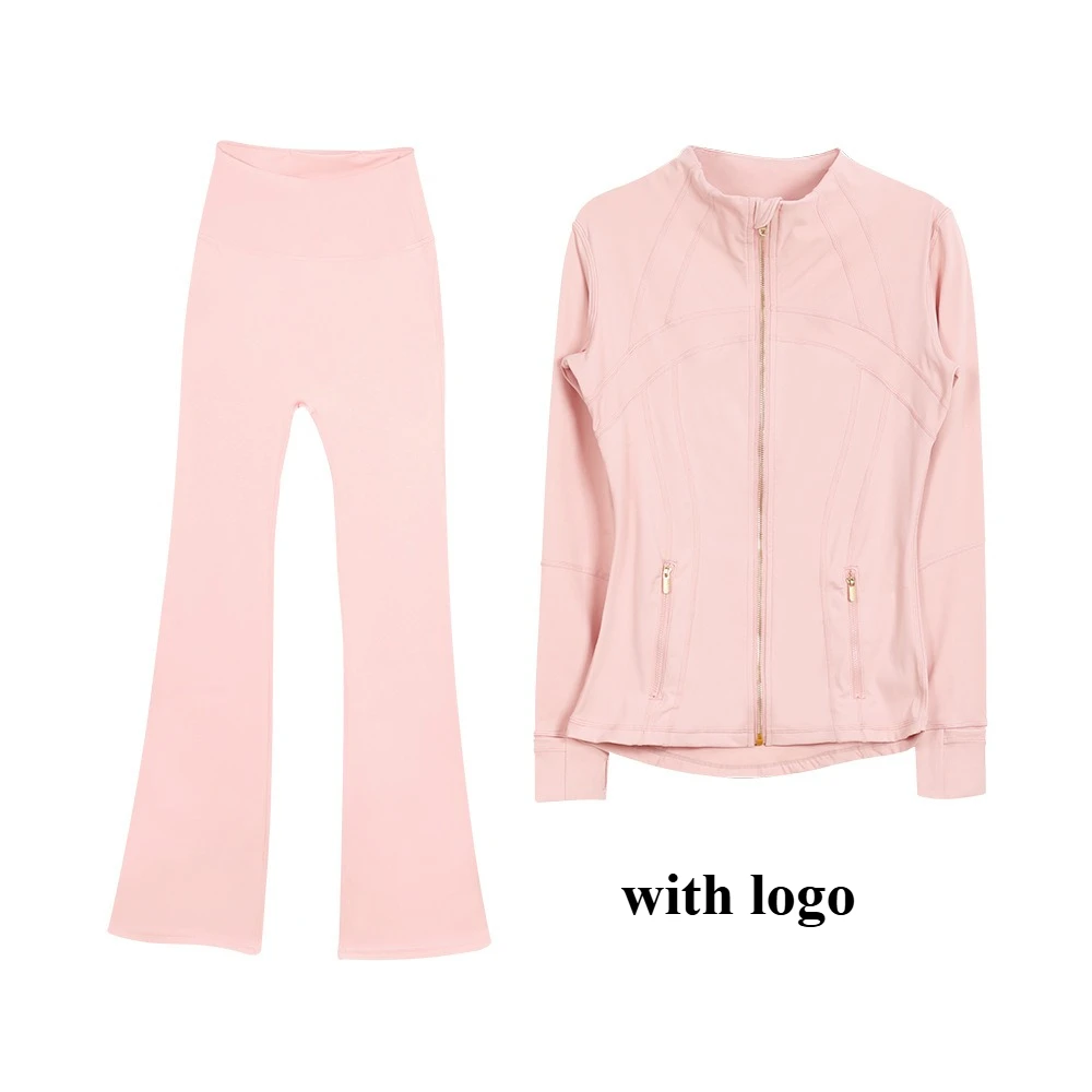 

Женский комплект Lemon Slim Fit с длинными рукавами и брюками-клеш, эластичный спортивный комплект из двух предметов с золотой молнией