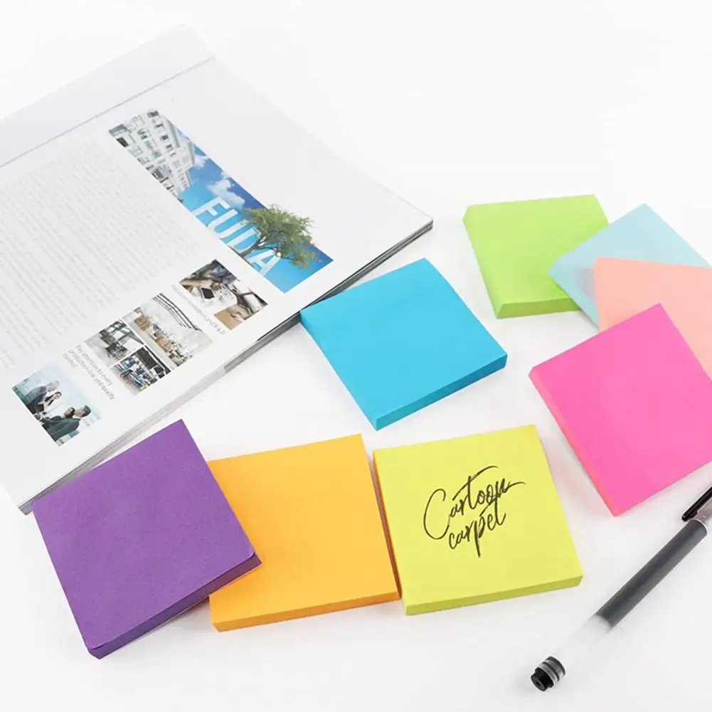 Sticky Notes Set 8 Colors Heart Square Shapes Removable Clean Smooth Writing Sticky Notes Memo Home Office School Accessories
