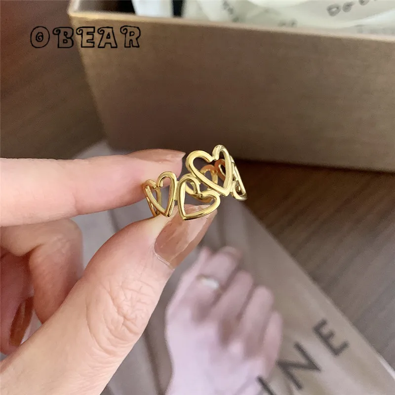 

Korea Sweet Cute Heart Ring for Women High Quality Stainless Steel Pated 18K Gold Waterproof Jewelry