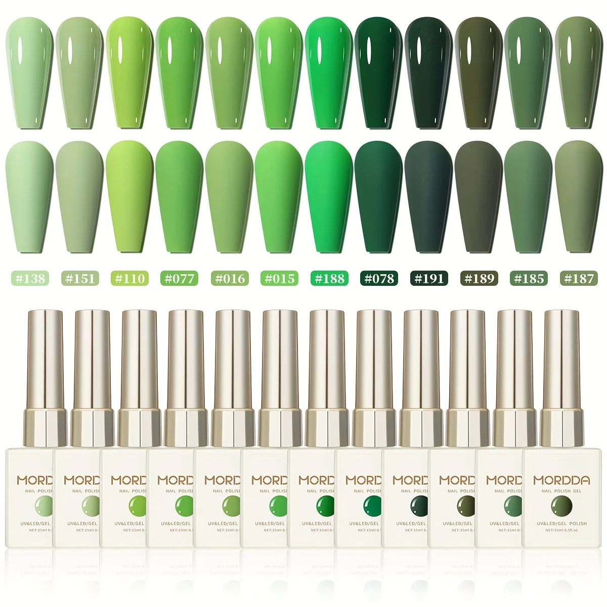 

MORDDA 12pcs 15ml Green Series Set Gel Nail Polish Niche Cute Classic Style Design High Durability High Durability Nail