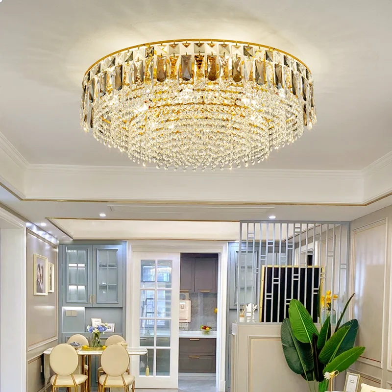 Luxury Circular Crystal Ceiling Light, Gold Multi-Layer Pendant Light, Living Room Dining Room Lighting, Classic Home Decor Lamp